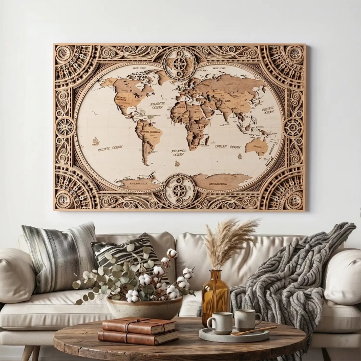 Wooden World Map Wall Art